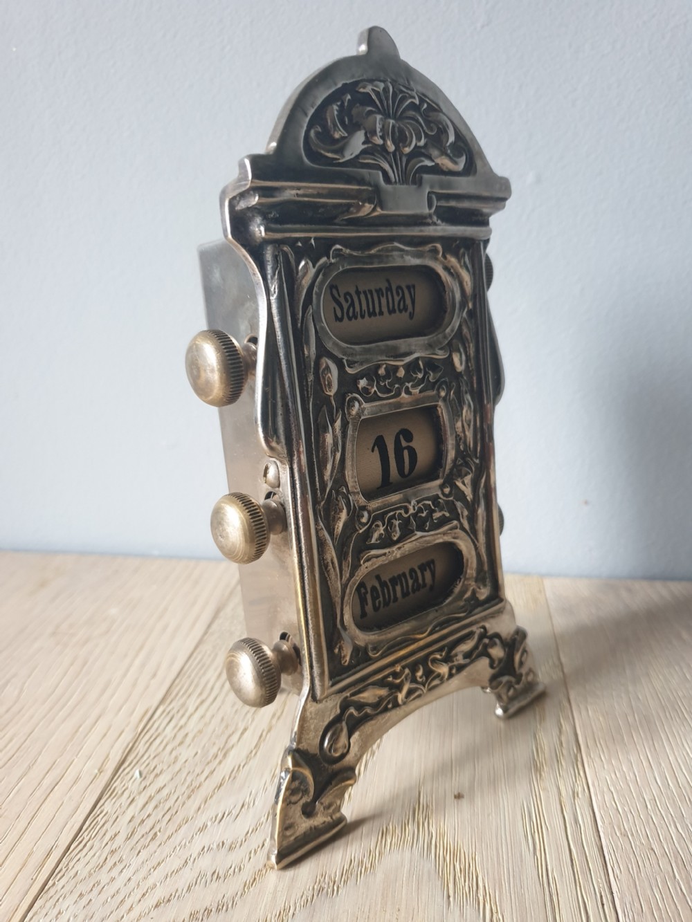 Art Nouveau Silver Plated Perpetual Desk Calendar  View V