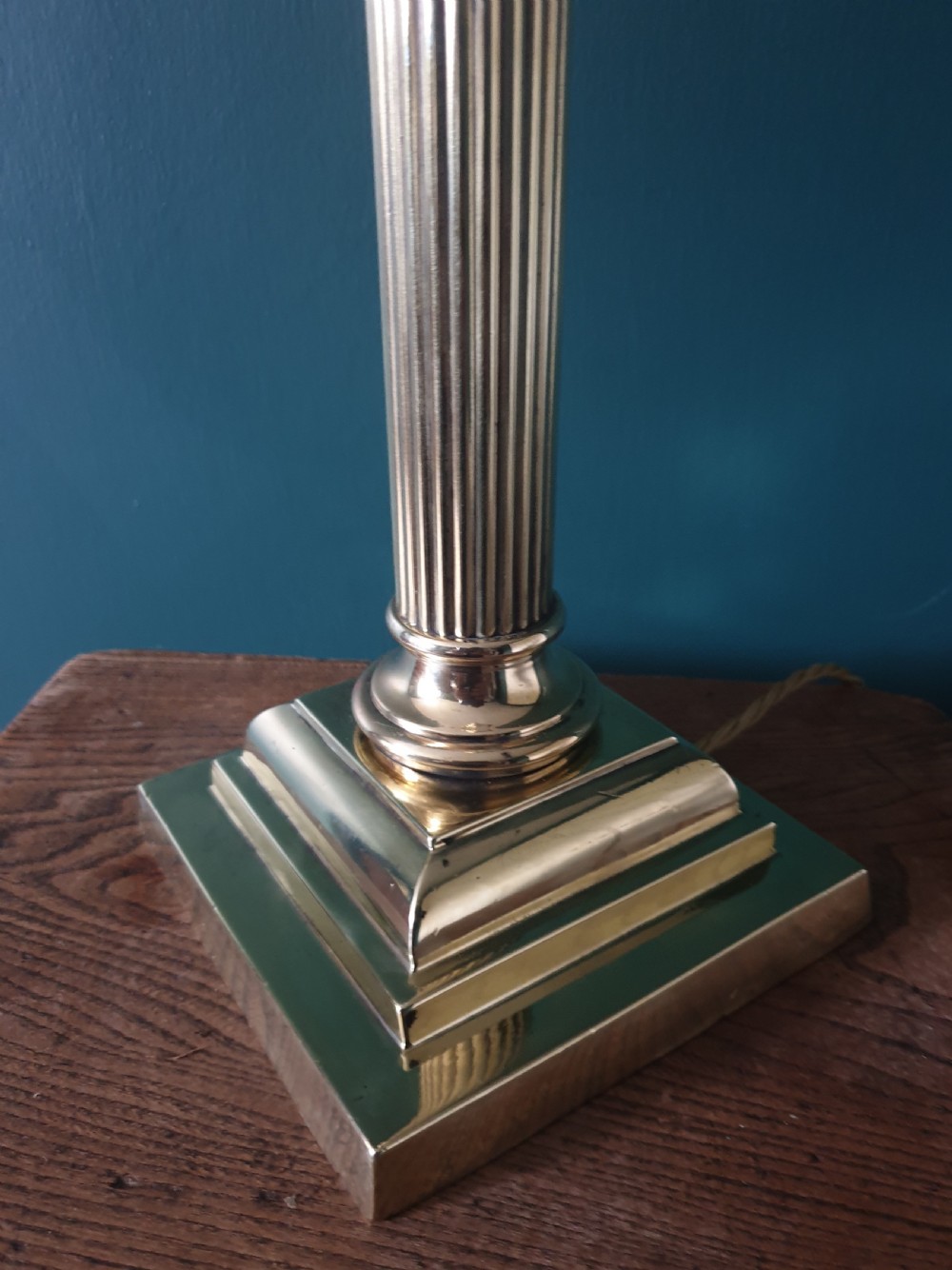 c1910 Large Corinthian Column Brass Table Lamp, Rewired and PAT tested  View II