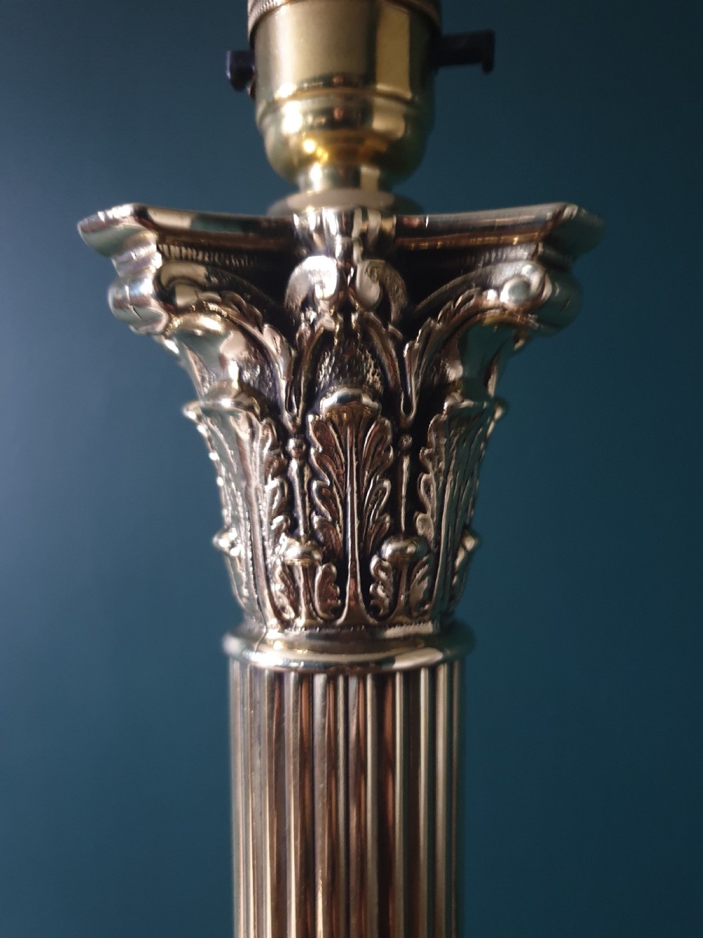 c1910 Large Corinthian Column Brass Table Lamp, Rewired and PAT tested  View V