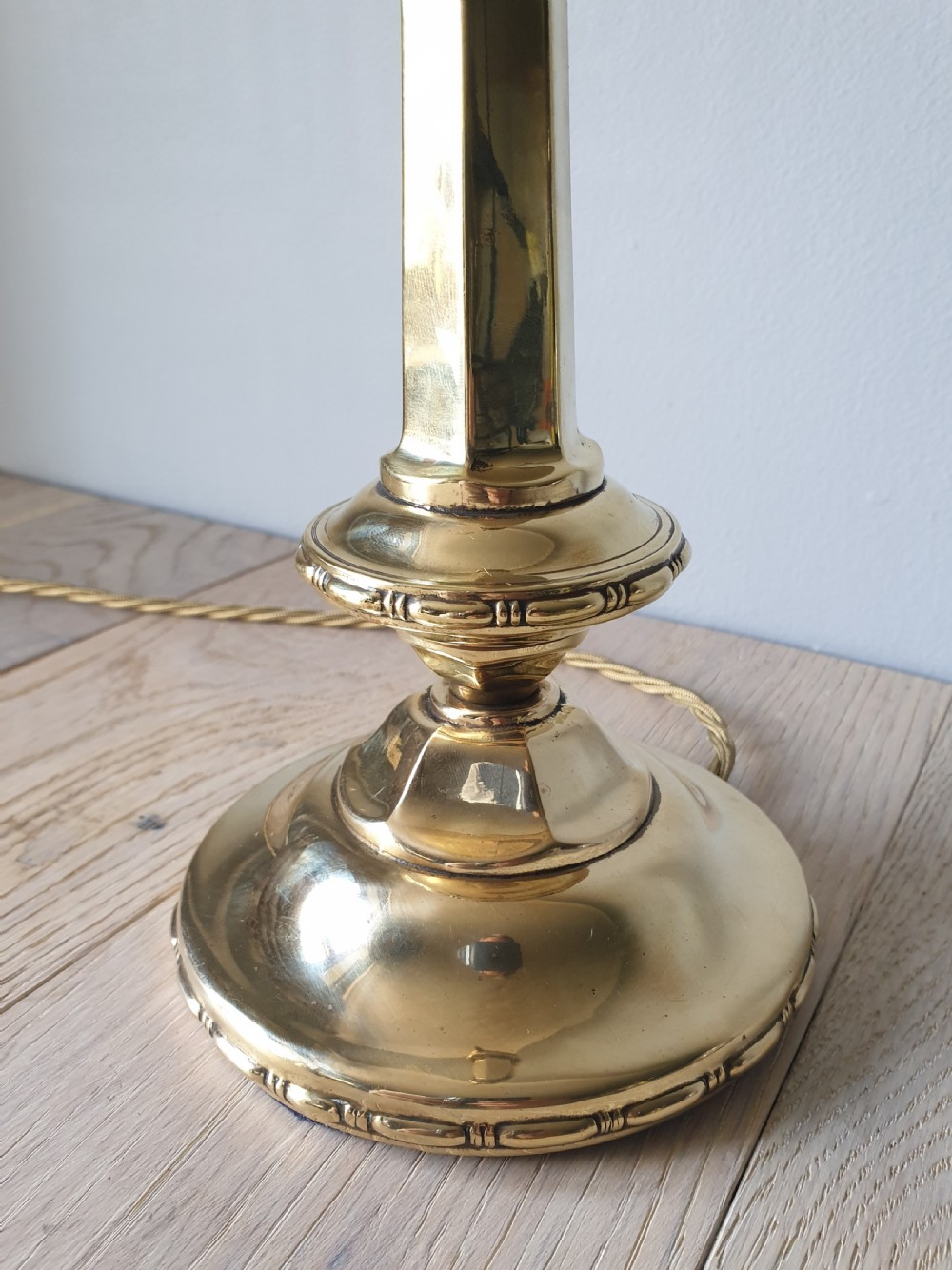 Edwardian Cast Brass Table Lamp, Rewired and PAT tested  View III