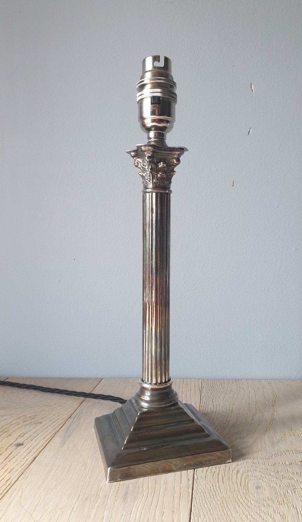 Small Nickel Plated Corinthian Column Table Lamp, Rewired and PAT tested 