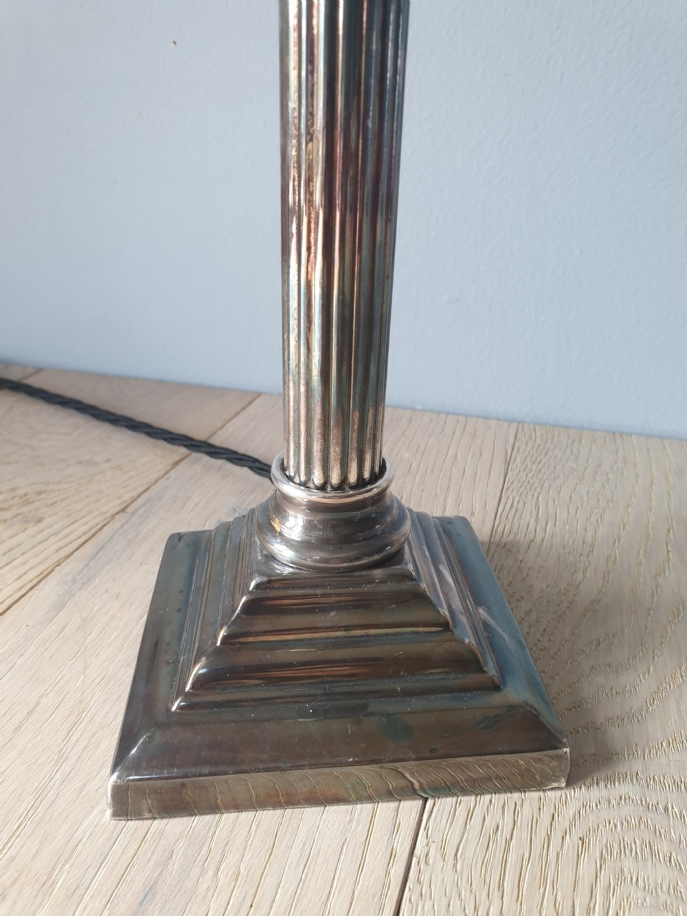 Small Nickel Plated Corinthian Column Table Lamp, Rewired and PAT tested  View III