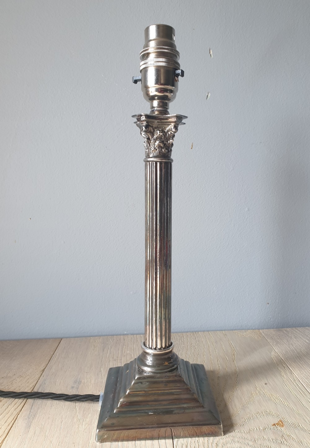 Small Nickel Plated Corinthian Column Table Lamp, Rewired and PAT tested  View VI