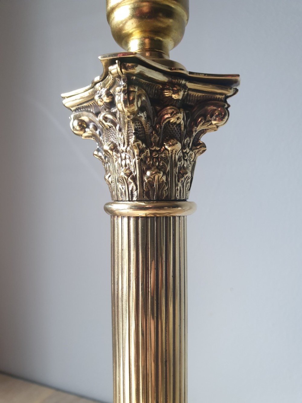c1910 Classical Corinthian Column Brass Table Lamp, Rewired and PAT tested  View II