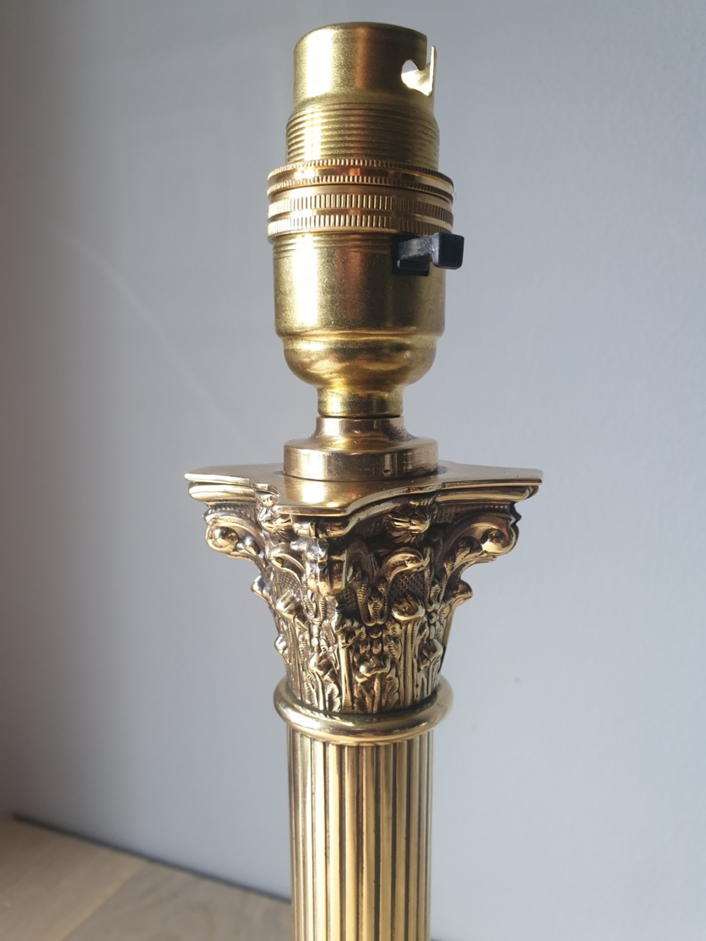 c1910 Classical Corinthian Column Brass Table Lamp, Rewired and PAT tested  View III