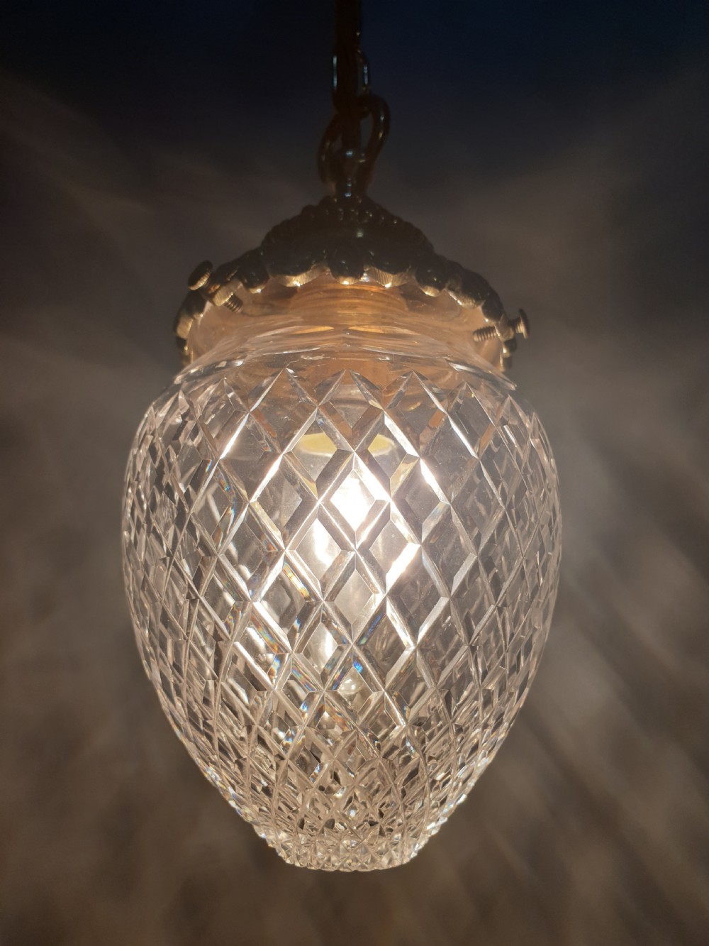 Cut Crystal glass Ceiling Pendant light, Rewired and ready to install  View II