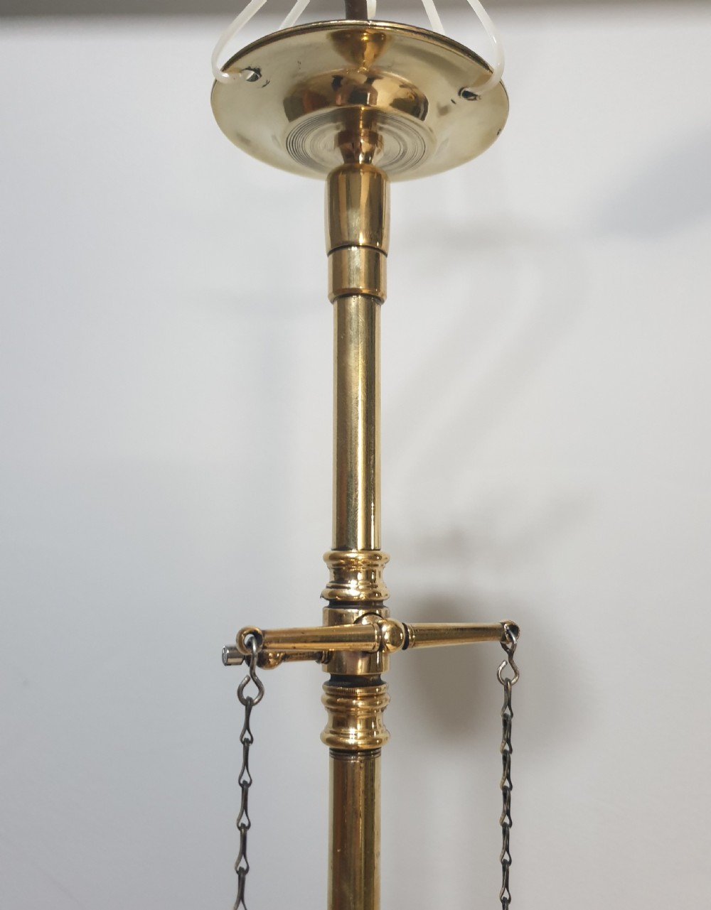 Cranberry Shade Brass Gas Pole Ceiling Light, Rewired  View IV