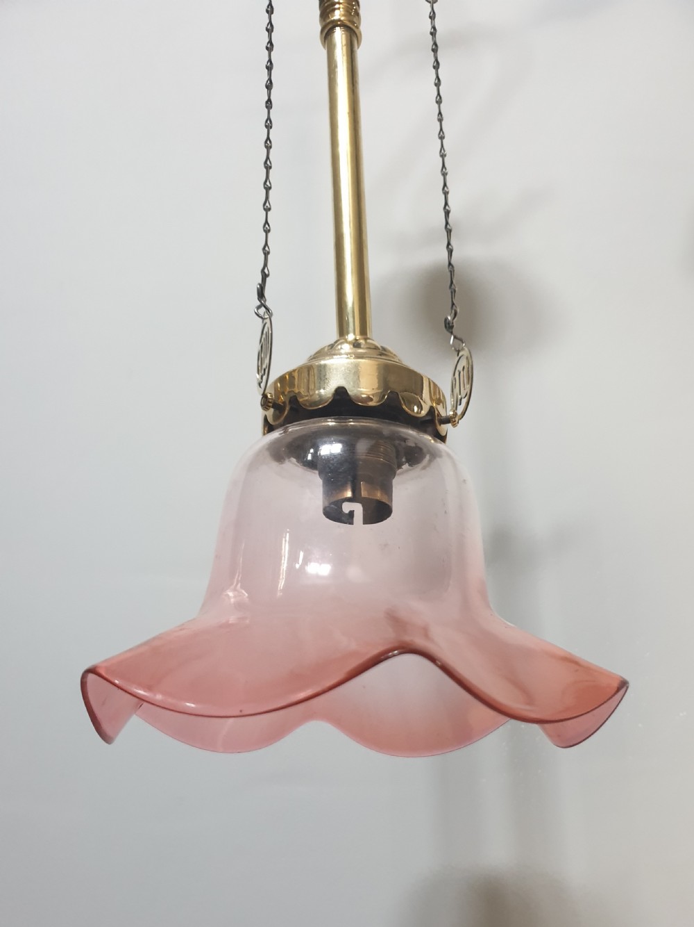 Cranberry Shade Brass Gas Pole Ceiling Light, Rewired  View VIII