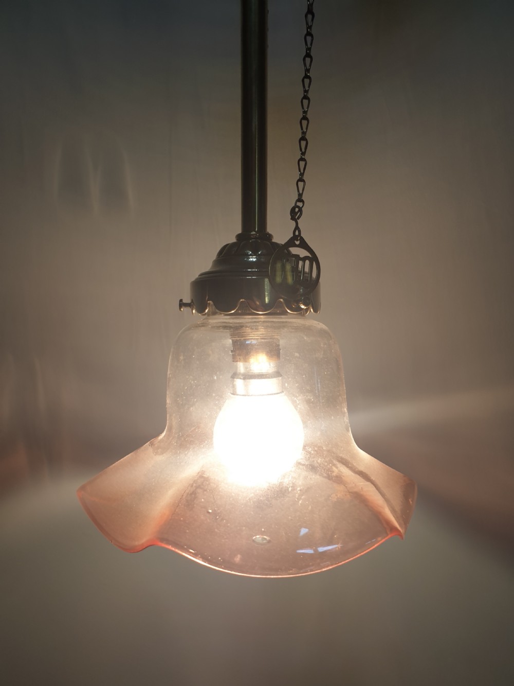 Cranberry Shade Brass Gas Pole Ceiling Light, Rewired  View IX