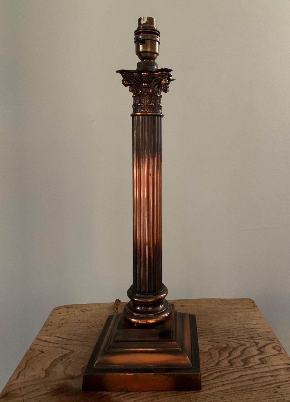 Coppered Brass Corinthian Table Lamp; Rewired and PAT tested