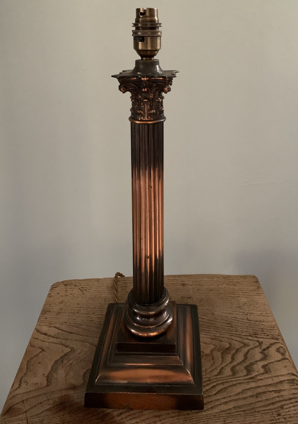 Coppered Brass Corinthian Table Lamp; Rewired and PAT tested View II