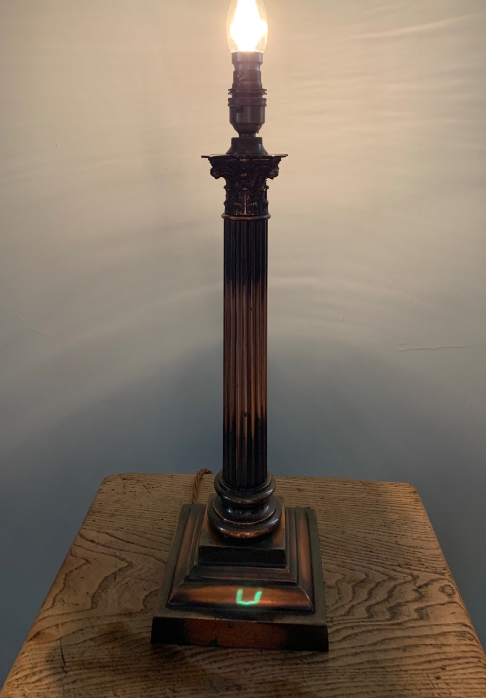 Coppered Brass Corinthian Table Lamp; Rewired and PAT tested View VI