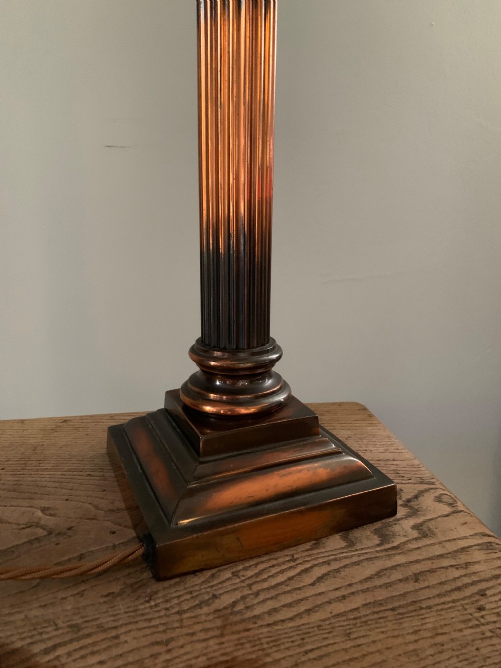 Coppered Brass Corinthian Table Lamp; Rewired and PAT tested View VII