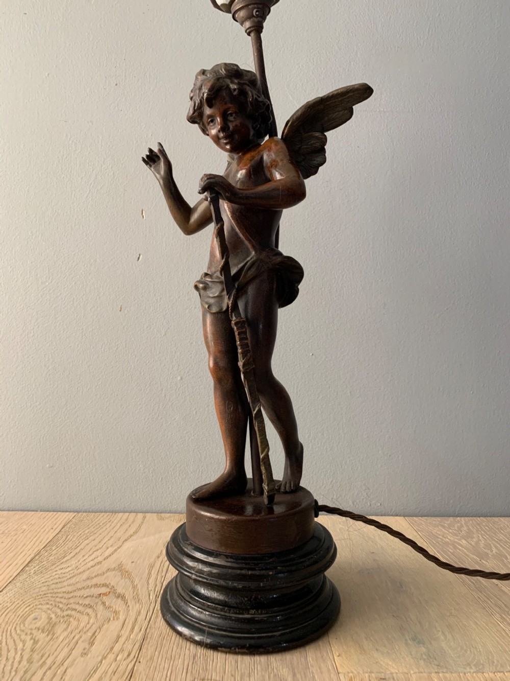 Spelter Cherub Table Lamp, Rewired and PAT tested View II