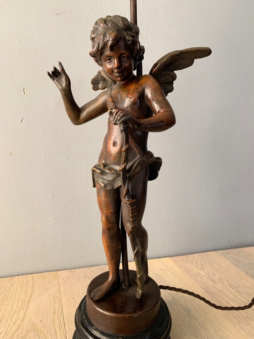 Spelter Cherub Table Lamp, Rewired and PAT tested View IV