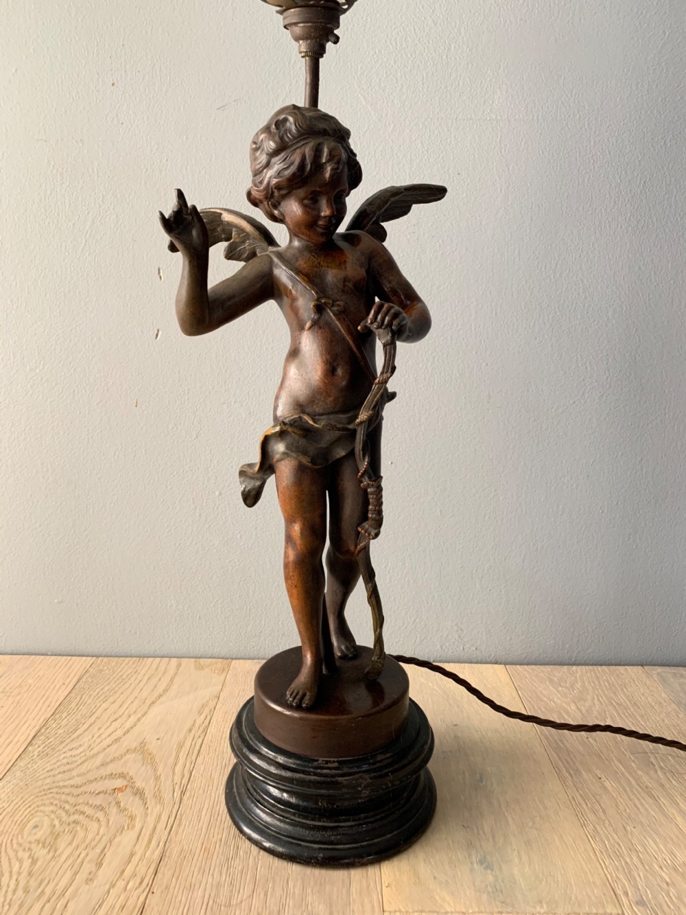 Spelter Cherub Table Lamp, Rewired and PAT tested View VII