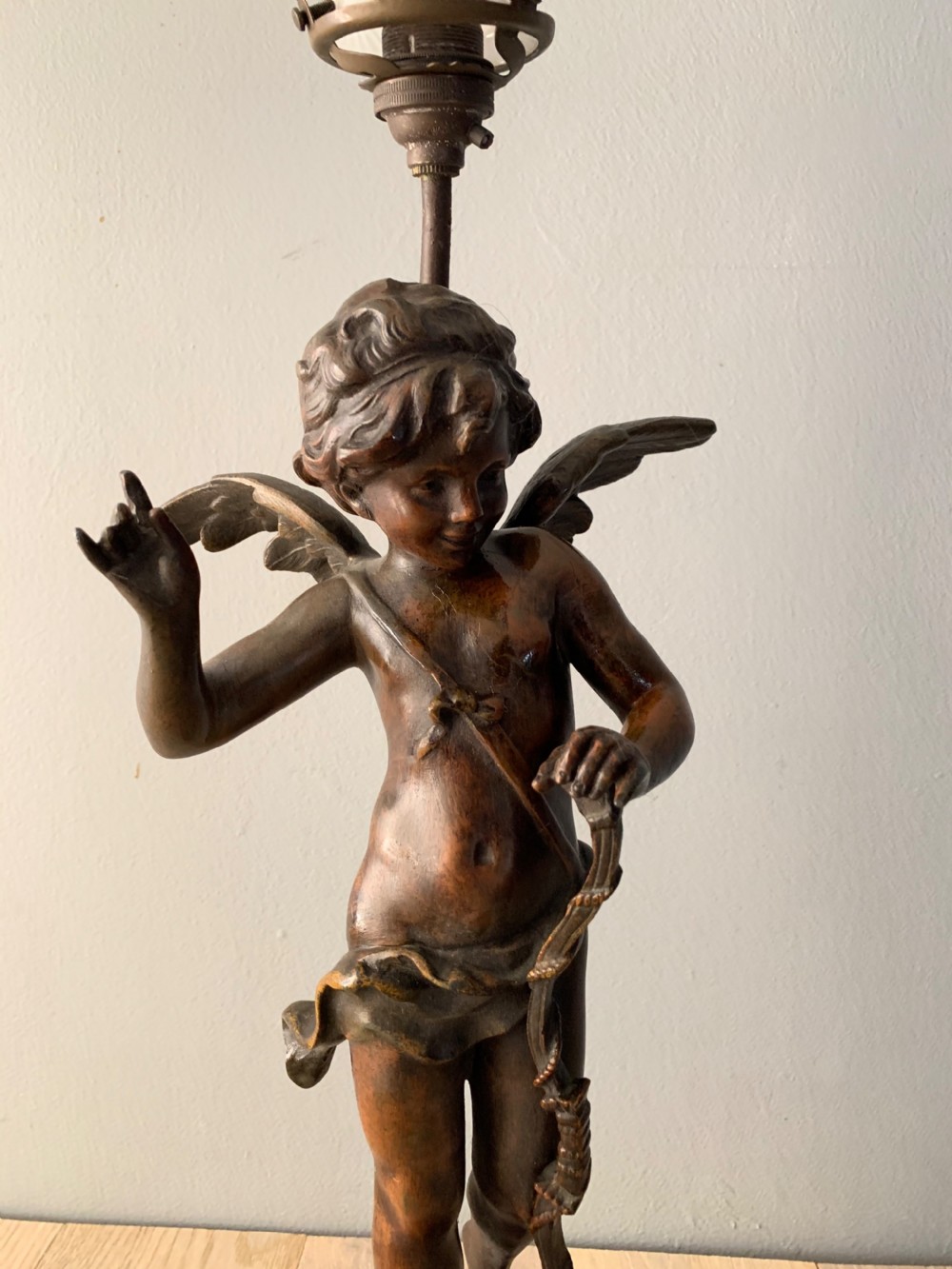 Spelter Cherub Table Lamp, Rewired and PAT tested View VIII