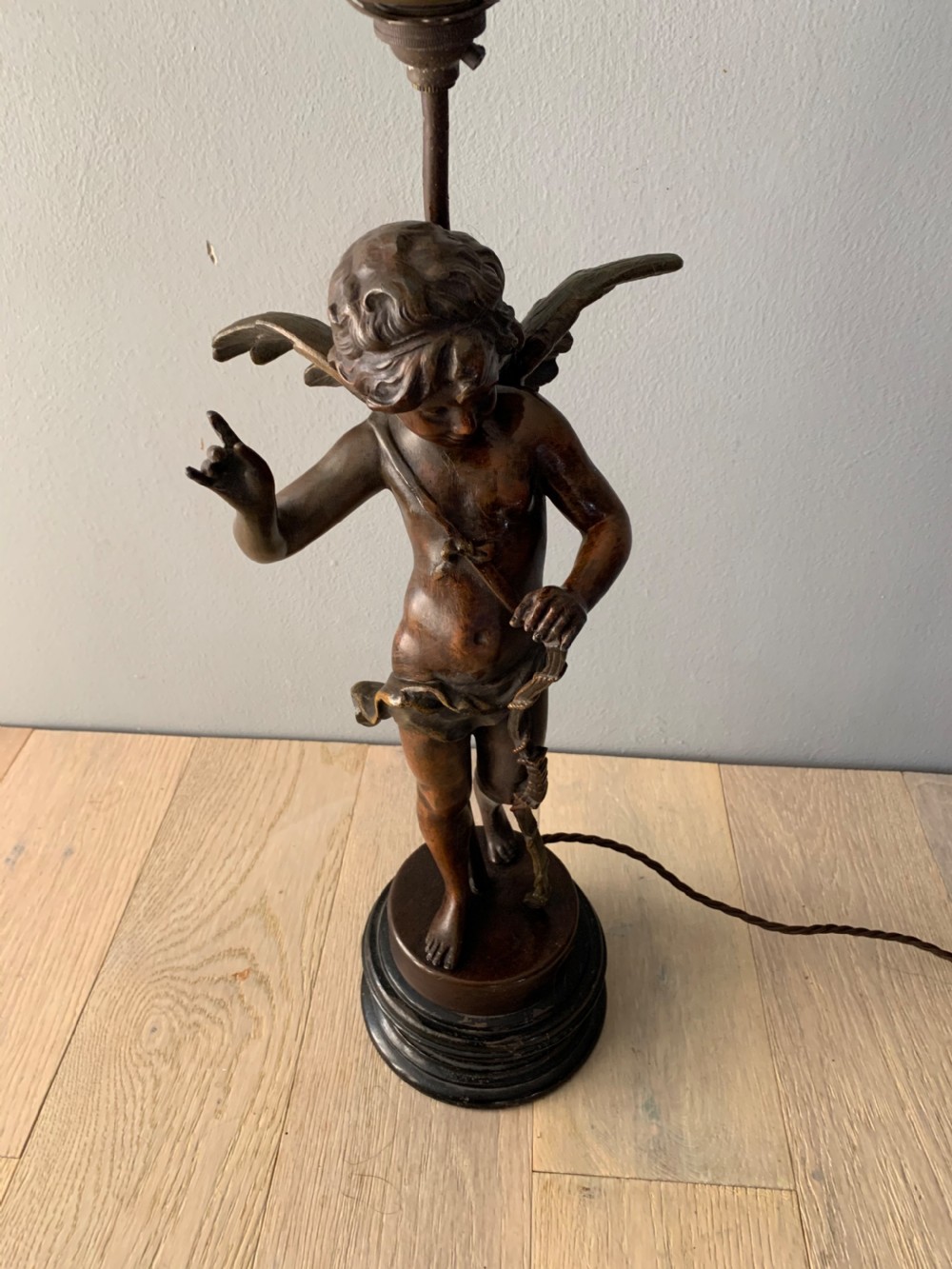 Spelter Cherub Table Lamp, Rewired and PAT tested View IX