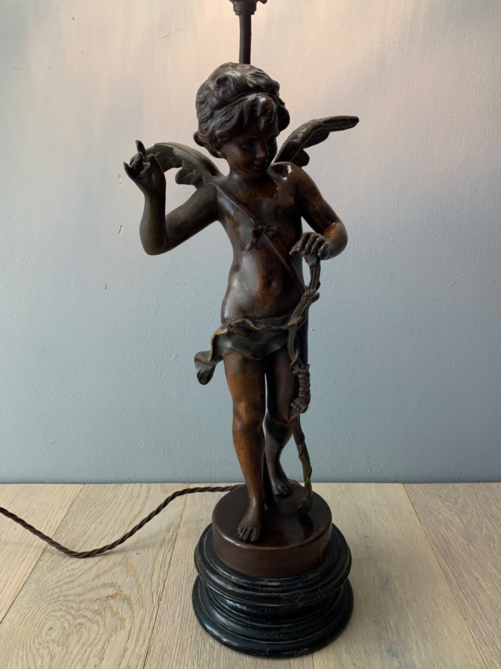 Spelter Cherub Table Lamp, Rewired and PAT tested View XV