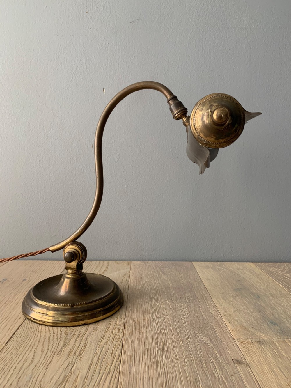 French Aged Brass Articulated Piano Desk Lamp, Rewired and PAT tested  View II