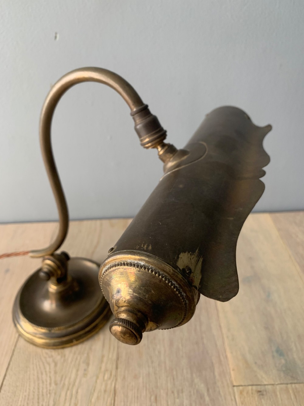 French Aged Brass Articulated Piano Desk Lamp, Rewired and PAT tested  View IV
