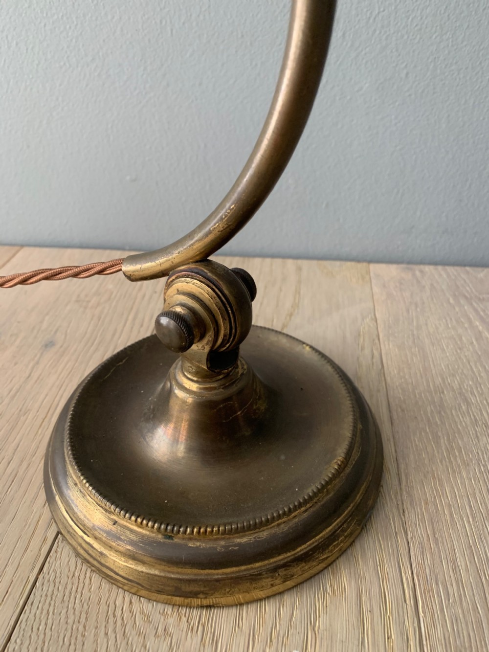 French Aged Brass Articulated Piano Desk Lamp, Rewired and PAT tested  View V