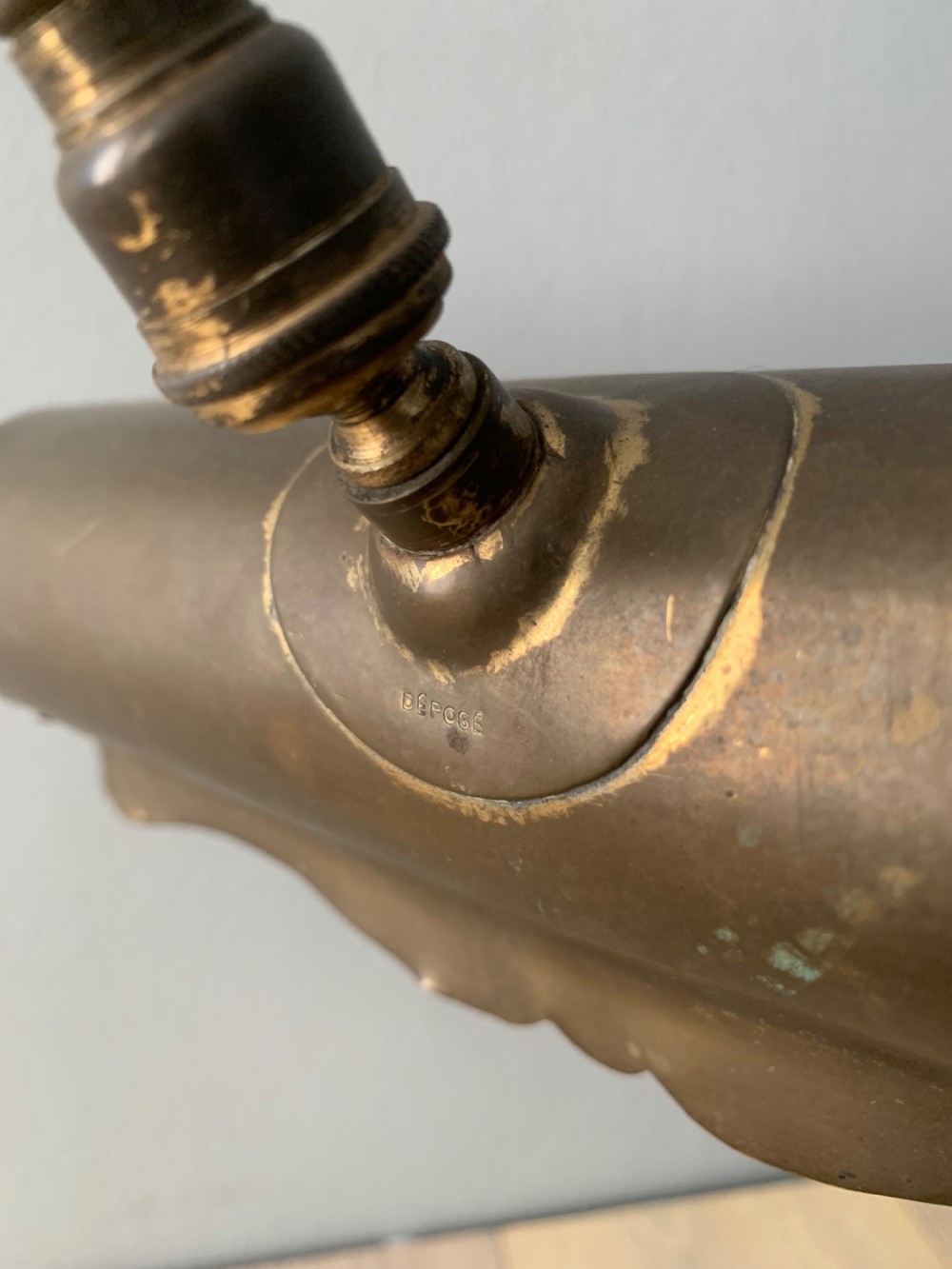 French Aged Brass Articulated Piano Desk Lamp, Rewired and PAT tested  View VI