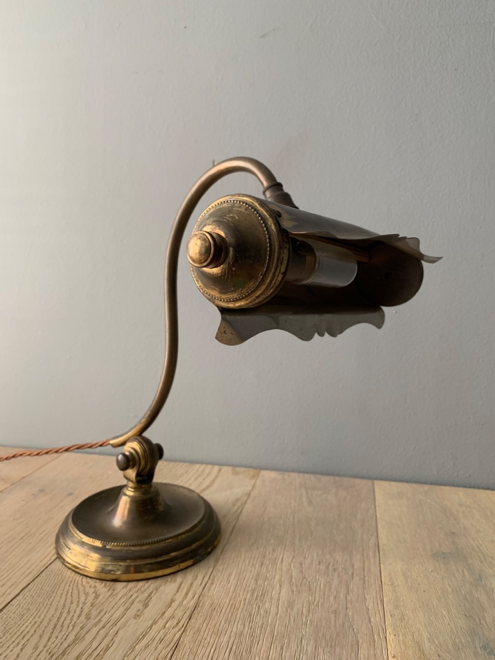 French Aged Brass Articulated Piano Desk Lamp, Rewired and PAT tested  View VII