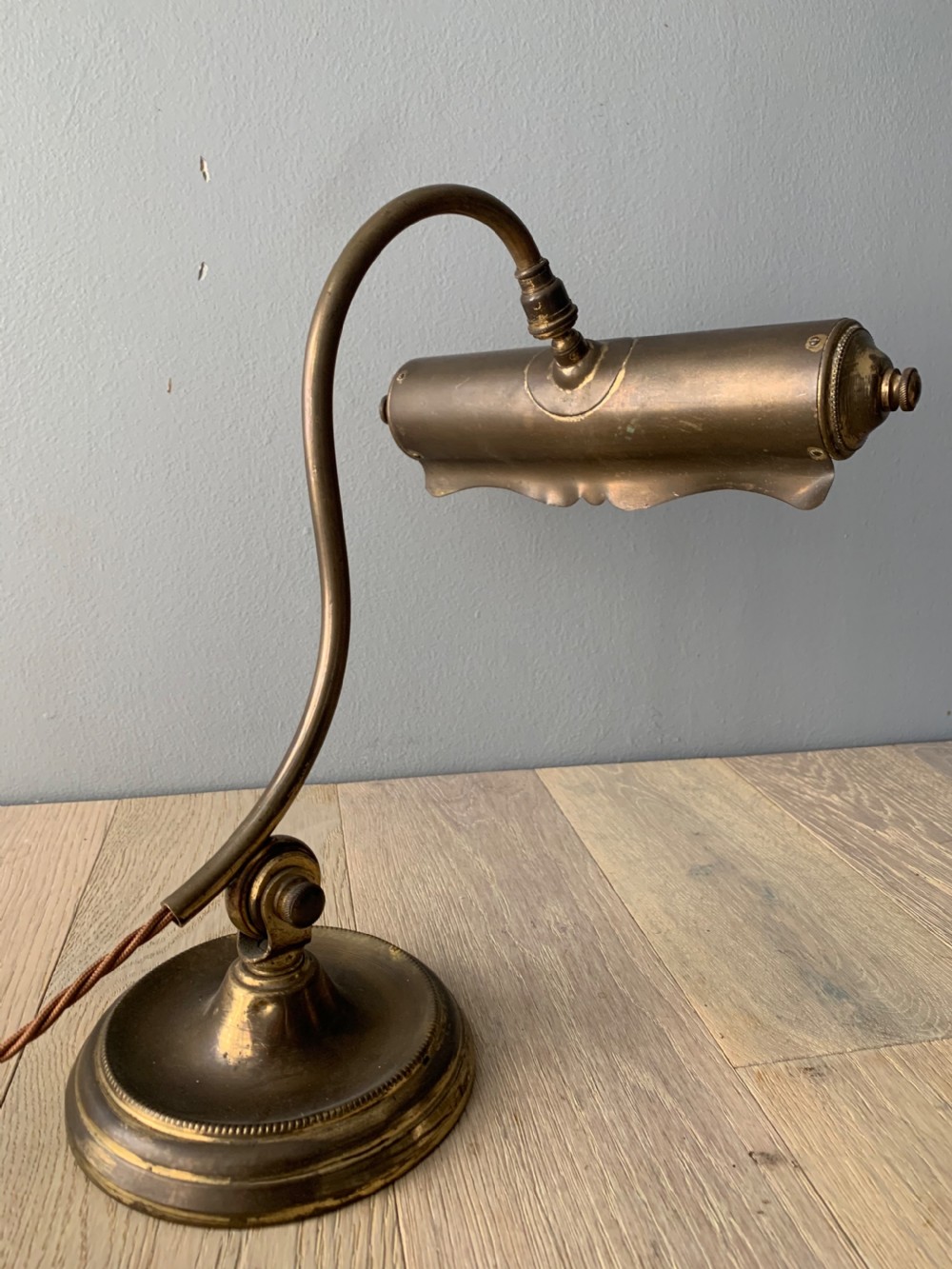 French Aged Brass Articulated Piano Desk Lamp, Rewired and PAT tested  View VIII