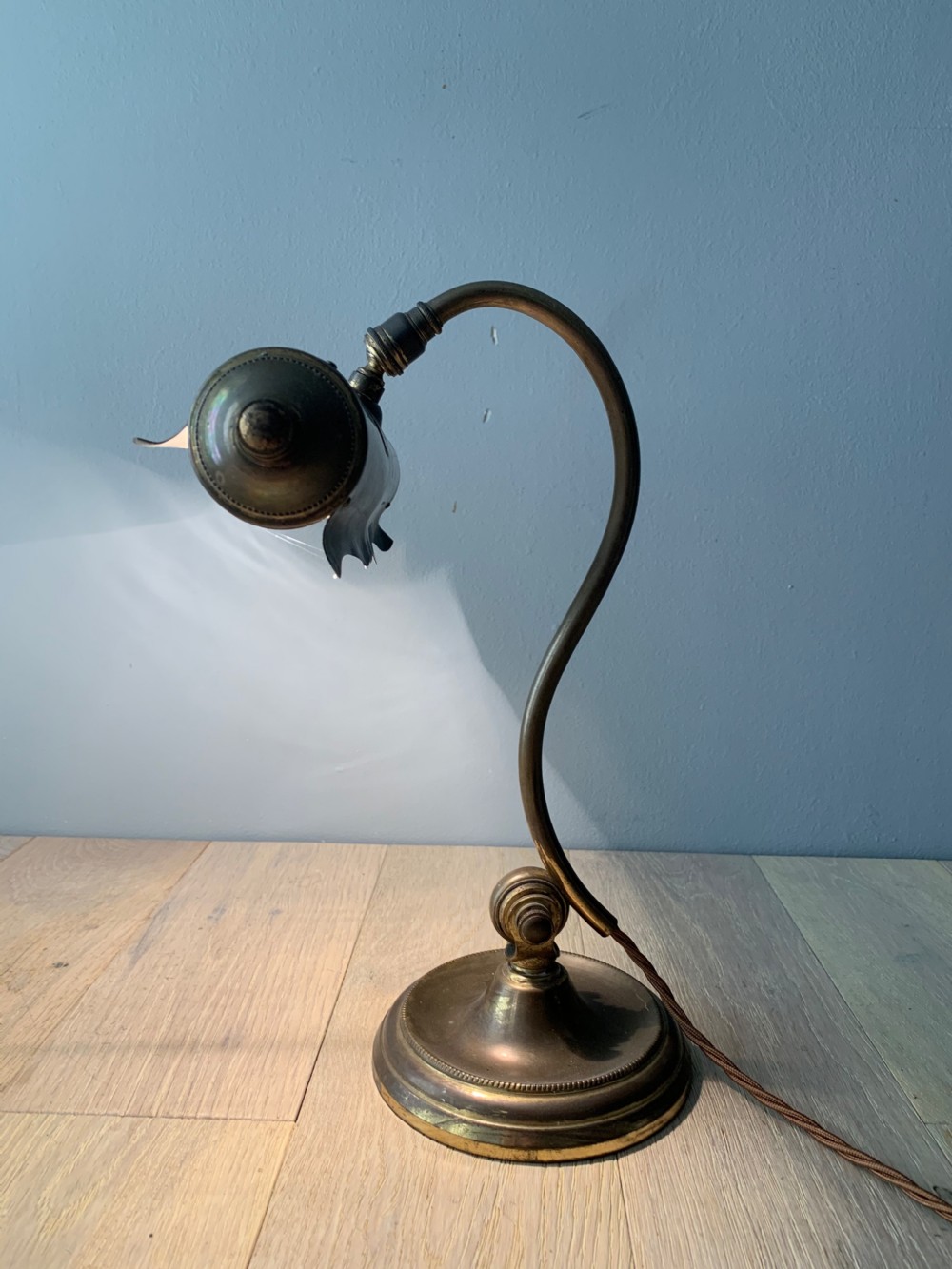French Aged Brass Articulated Piano Desk Lamp, Rewired and PAT tested  View X