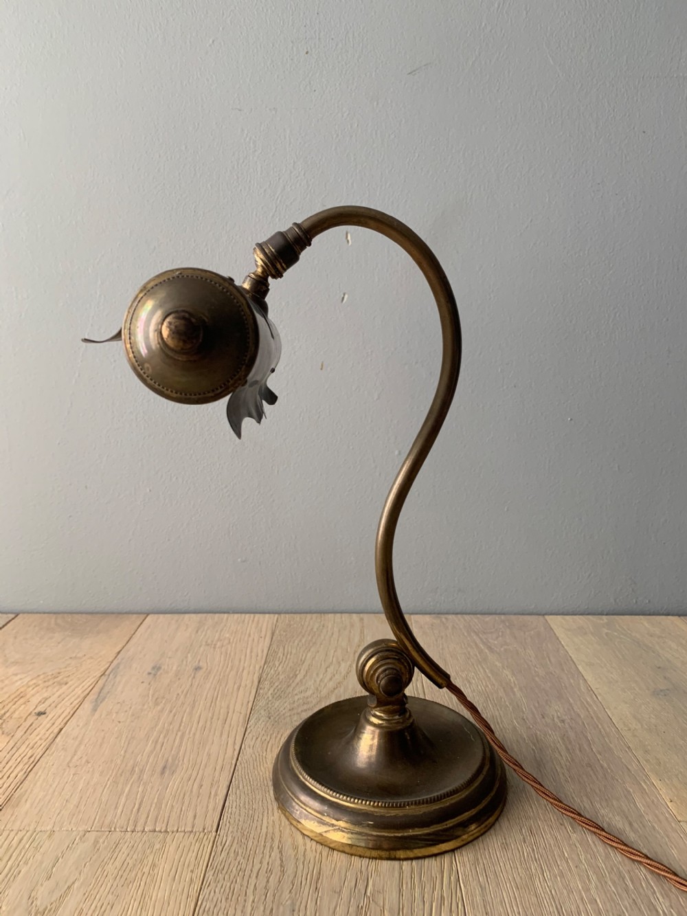 French Aged Brass Articulated Piano Desk Lamp, Rewired and PAT tested  View XI