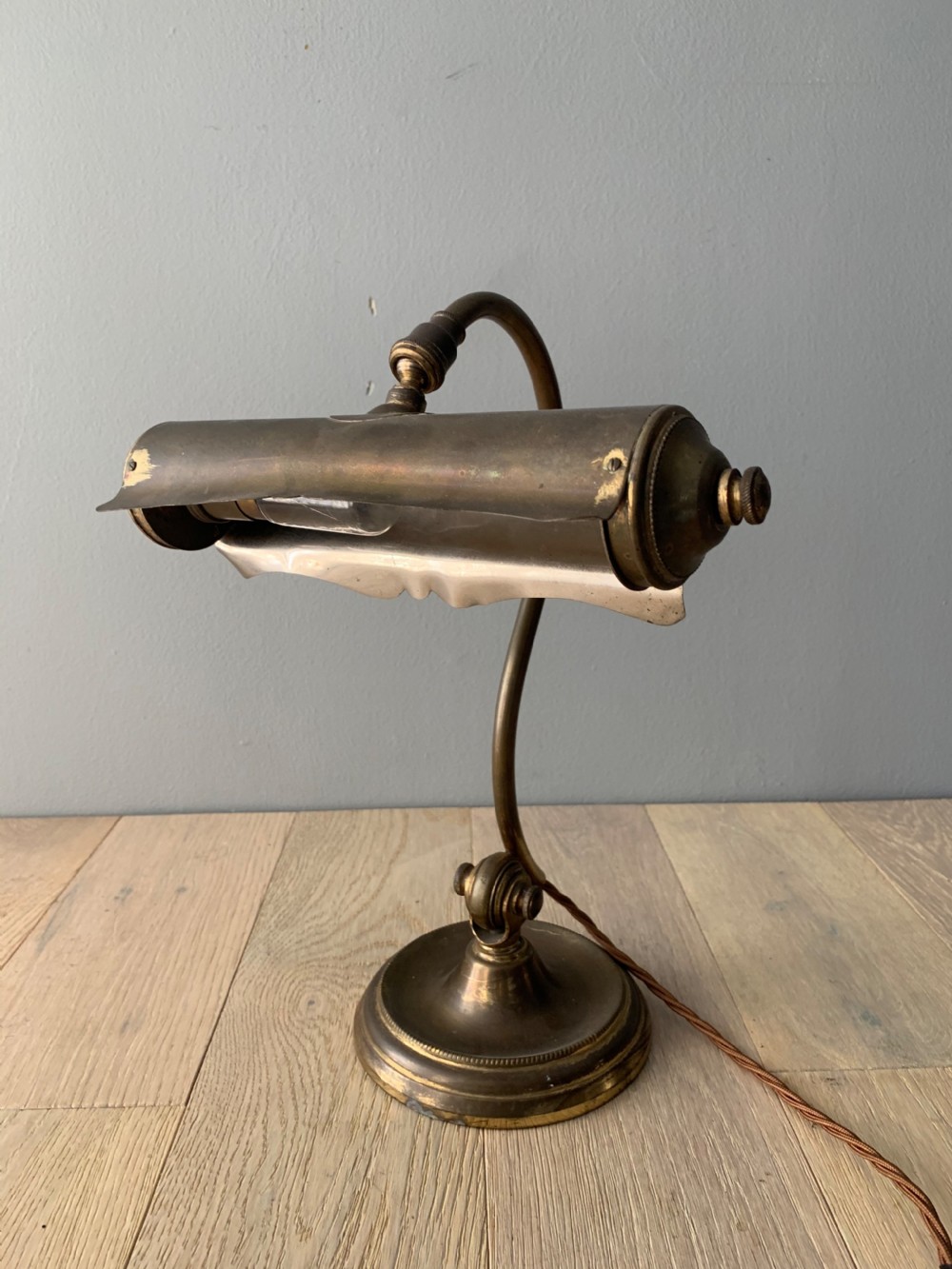 French Aged Brass Articulated Piano Desk Lamp, Rewired and PAT tested  View XII