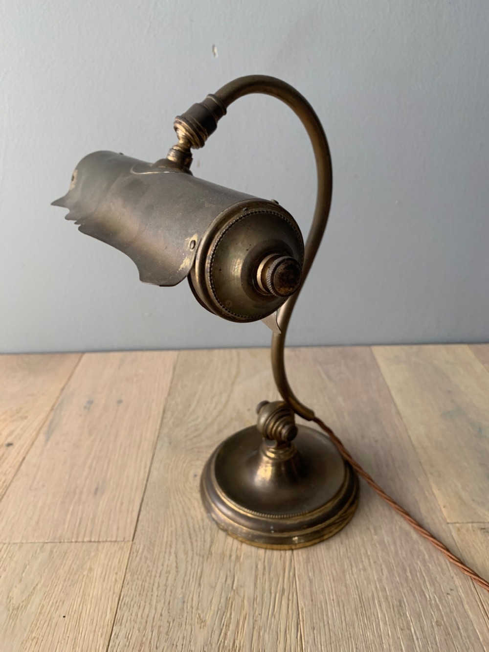 French Aged Brass Articulated Piano Desk Lamp, Rewired and PAT tested  View XIII