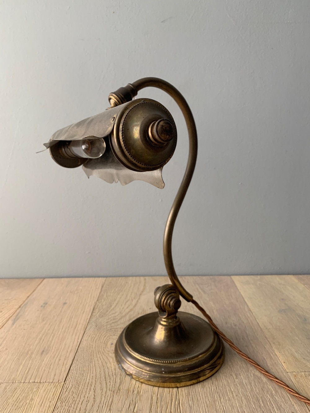 French Aged Brass Articulated Piano Desk Lamp, Rewired and PAT tested  View XIV