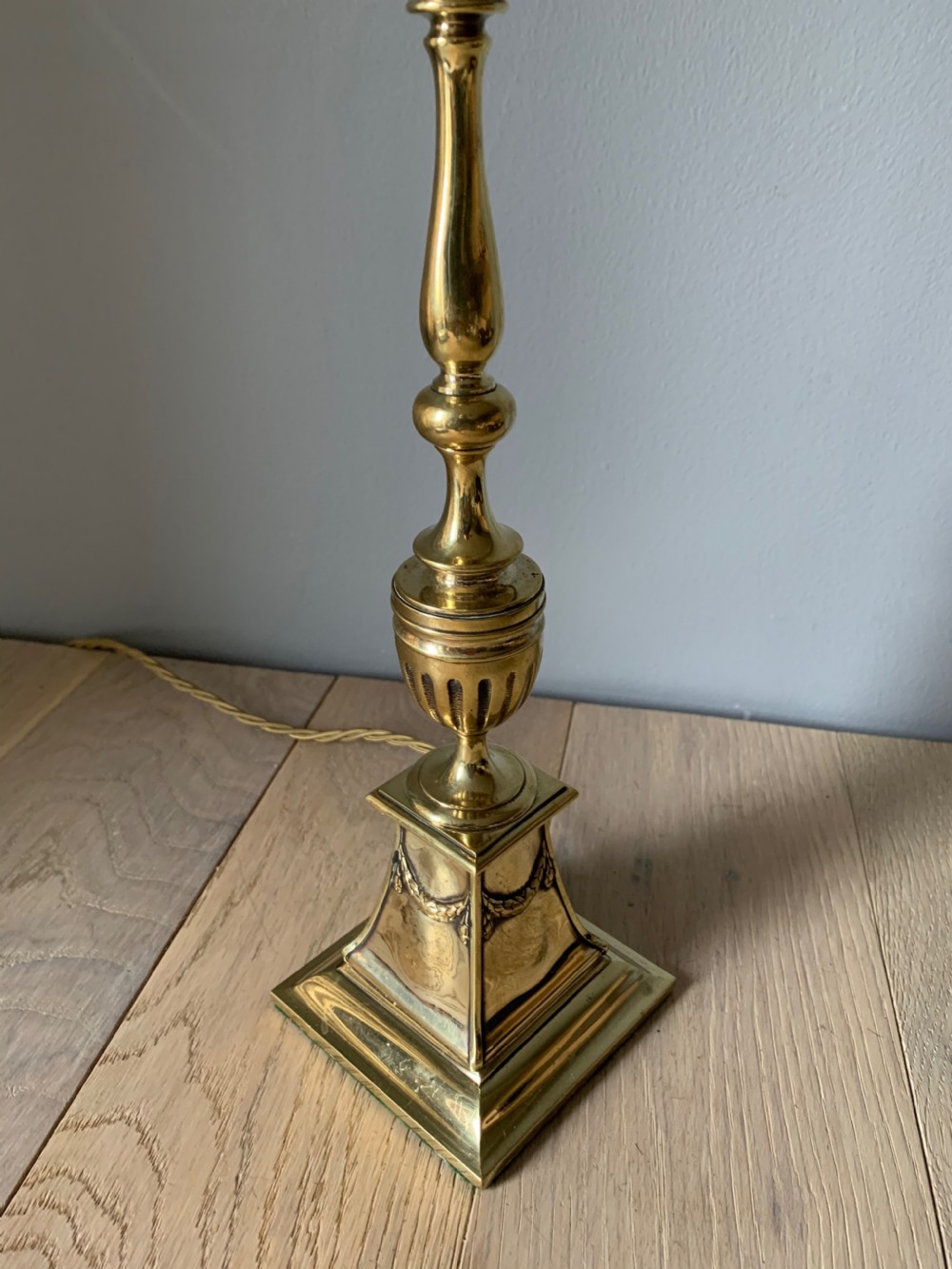 Edwardian Cast Brass Table Lamp, Rewired and PAT tested  View II