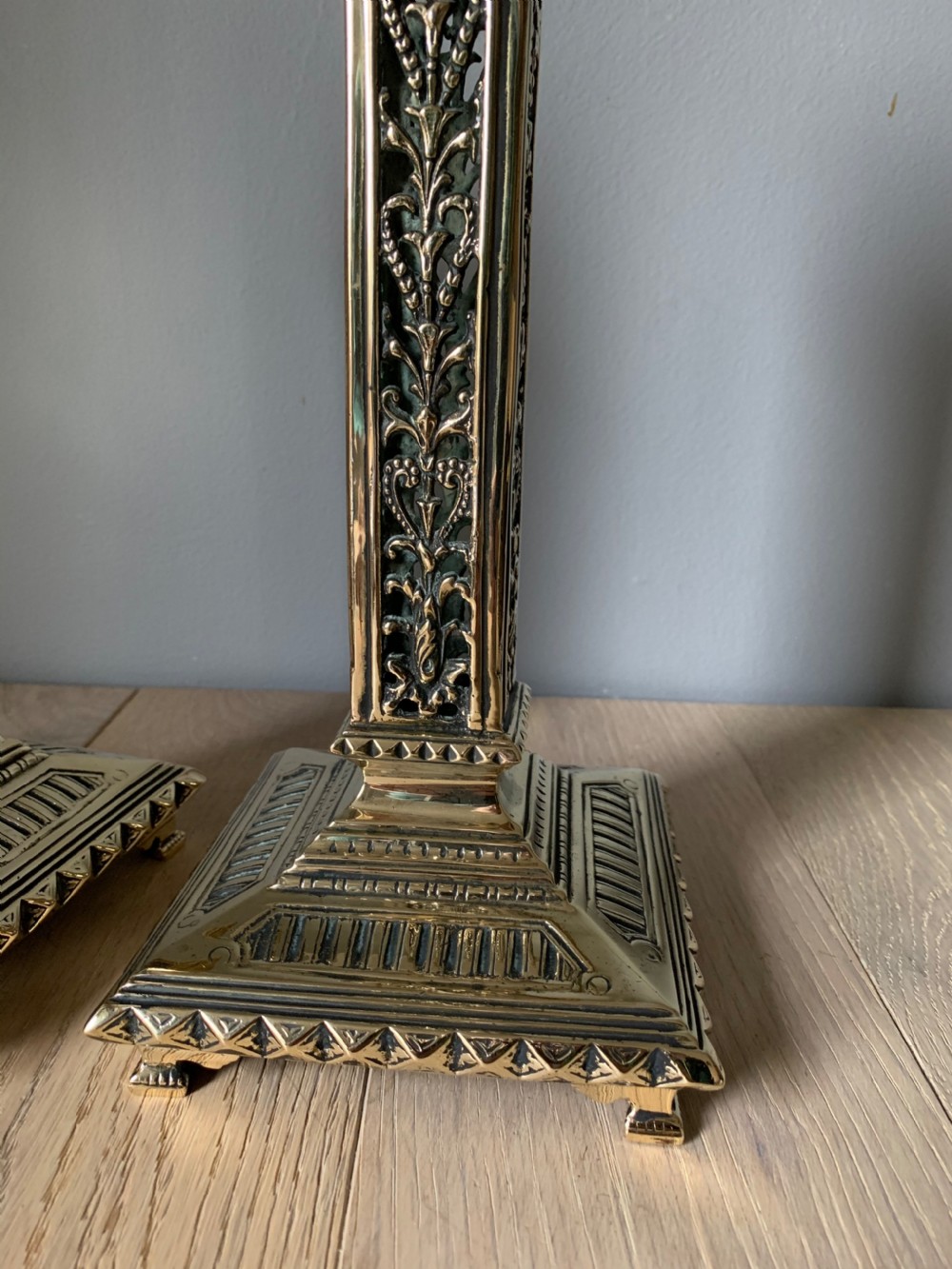 Pair of Victorian Ornate Brass Candle Sticks View III