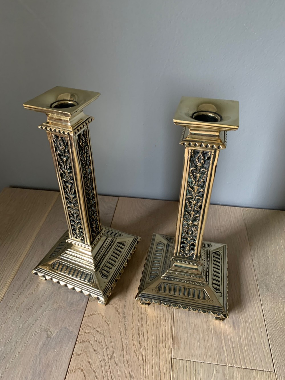 Pair of Victorian Ornate Brass Candle Sticks View IV