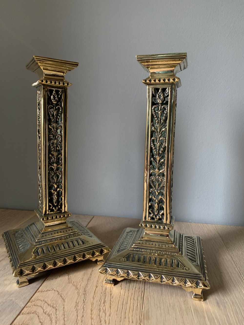 Pair of Victorian Ornate Brass Candle Sticks View V