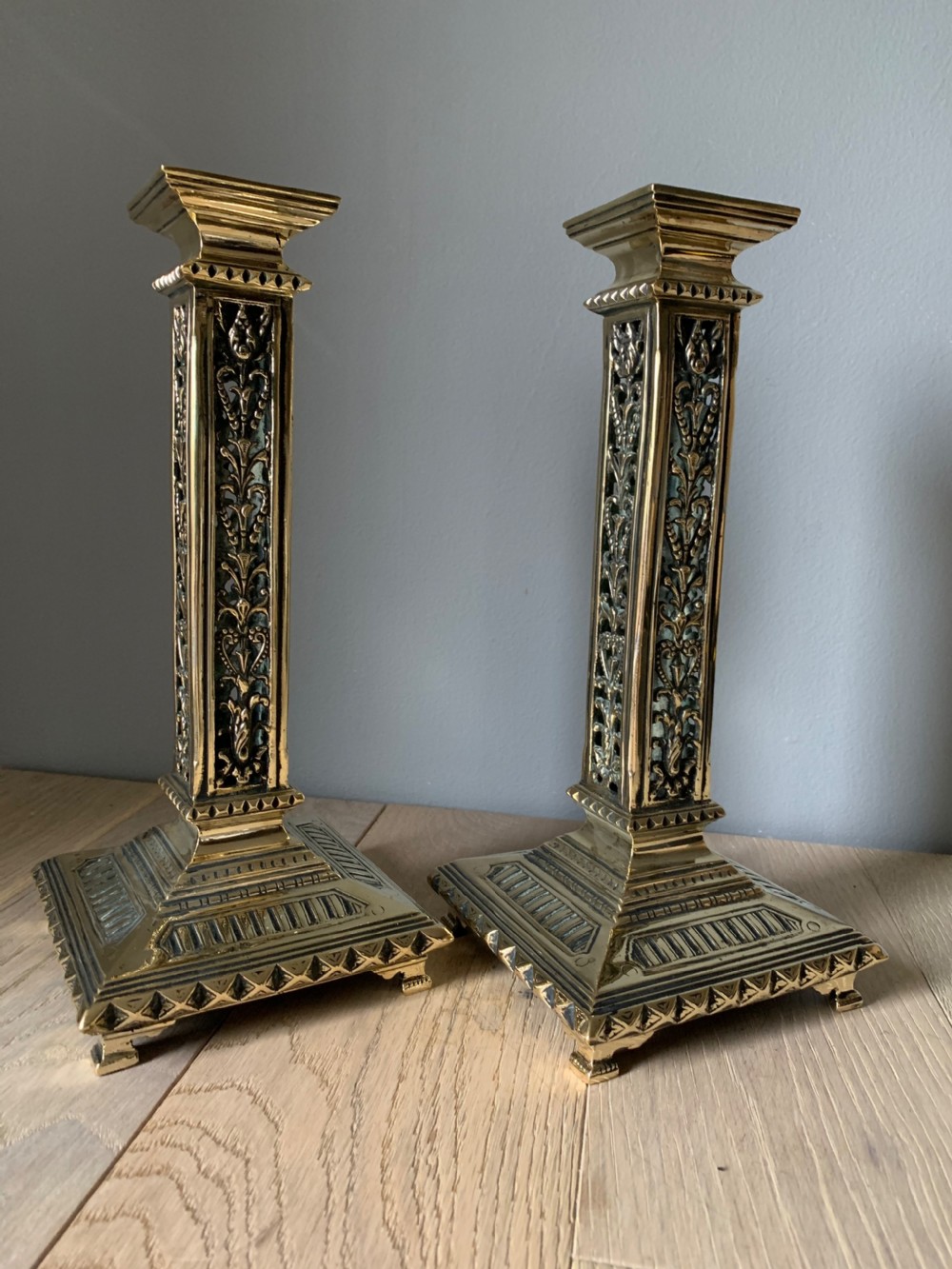 Pair of Victorian Ornate Brass Candle Sticks View VI