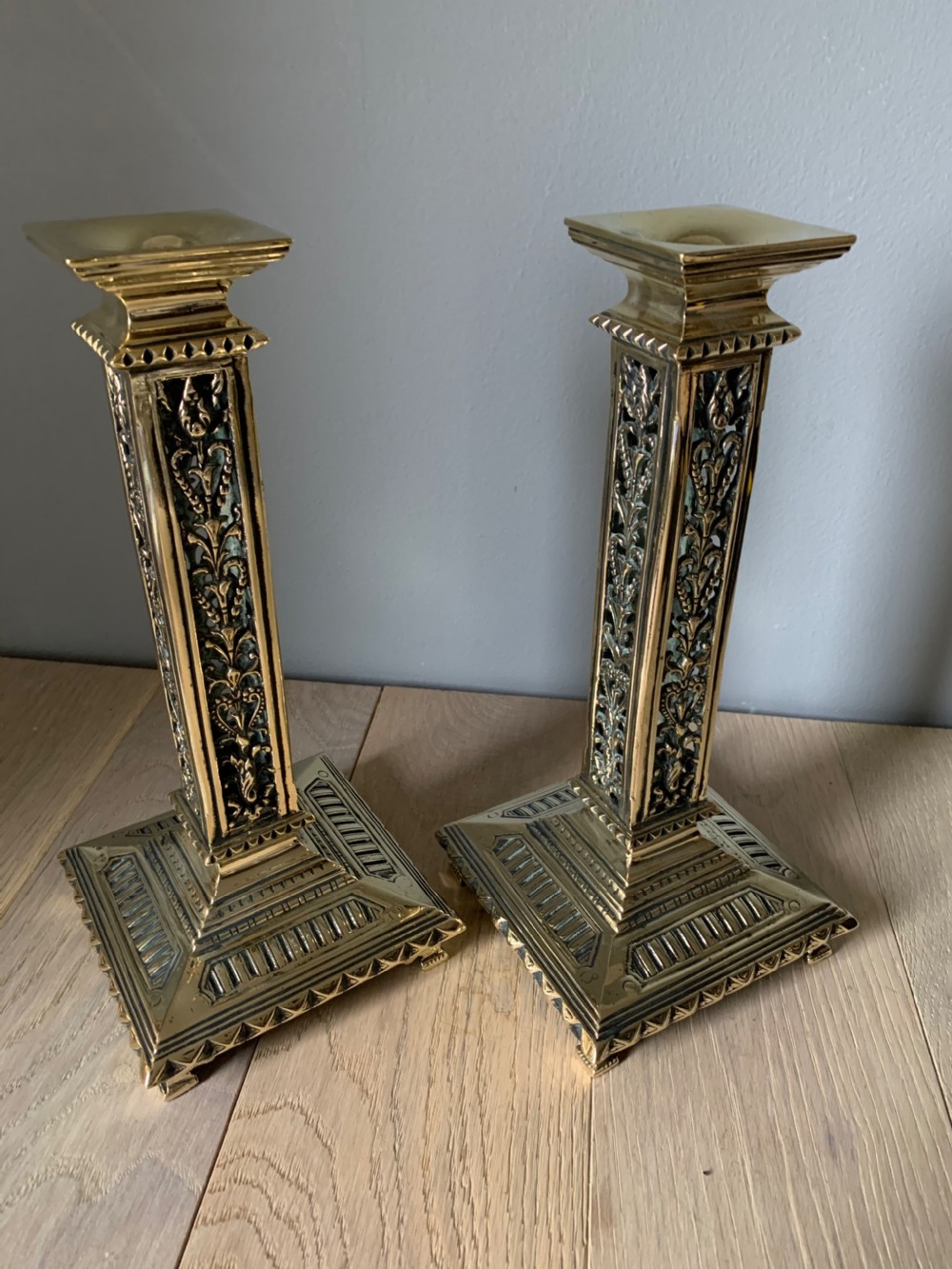Pair of Victorian Ornate Brass Candle Sticks View VII