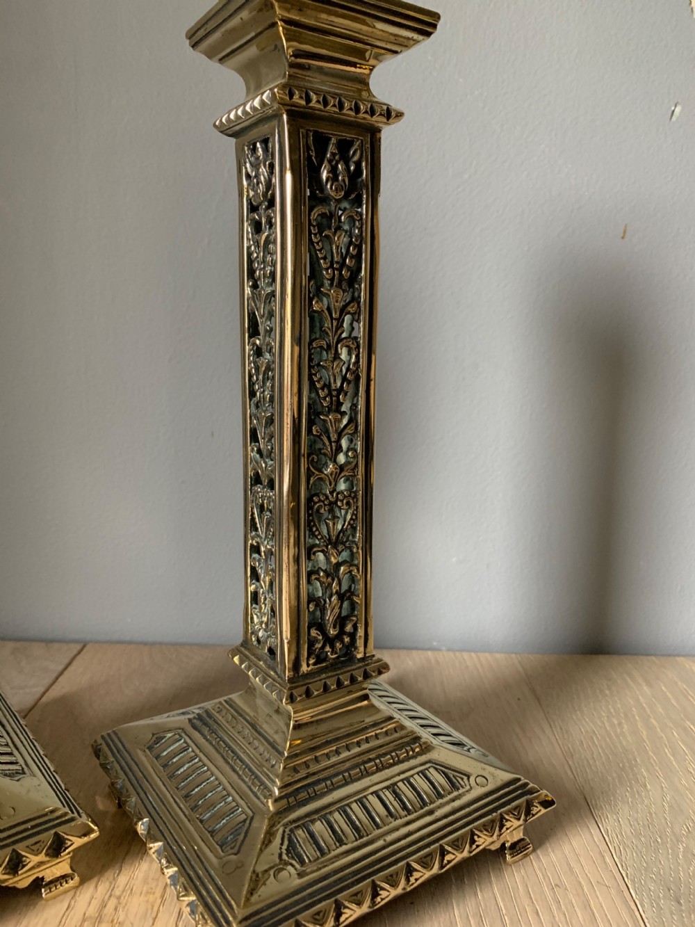 Pair of Victorian Ornate Brass Candle Sticks View VIII