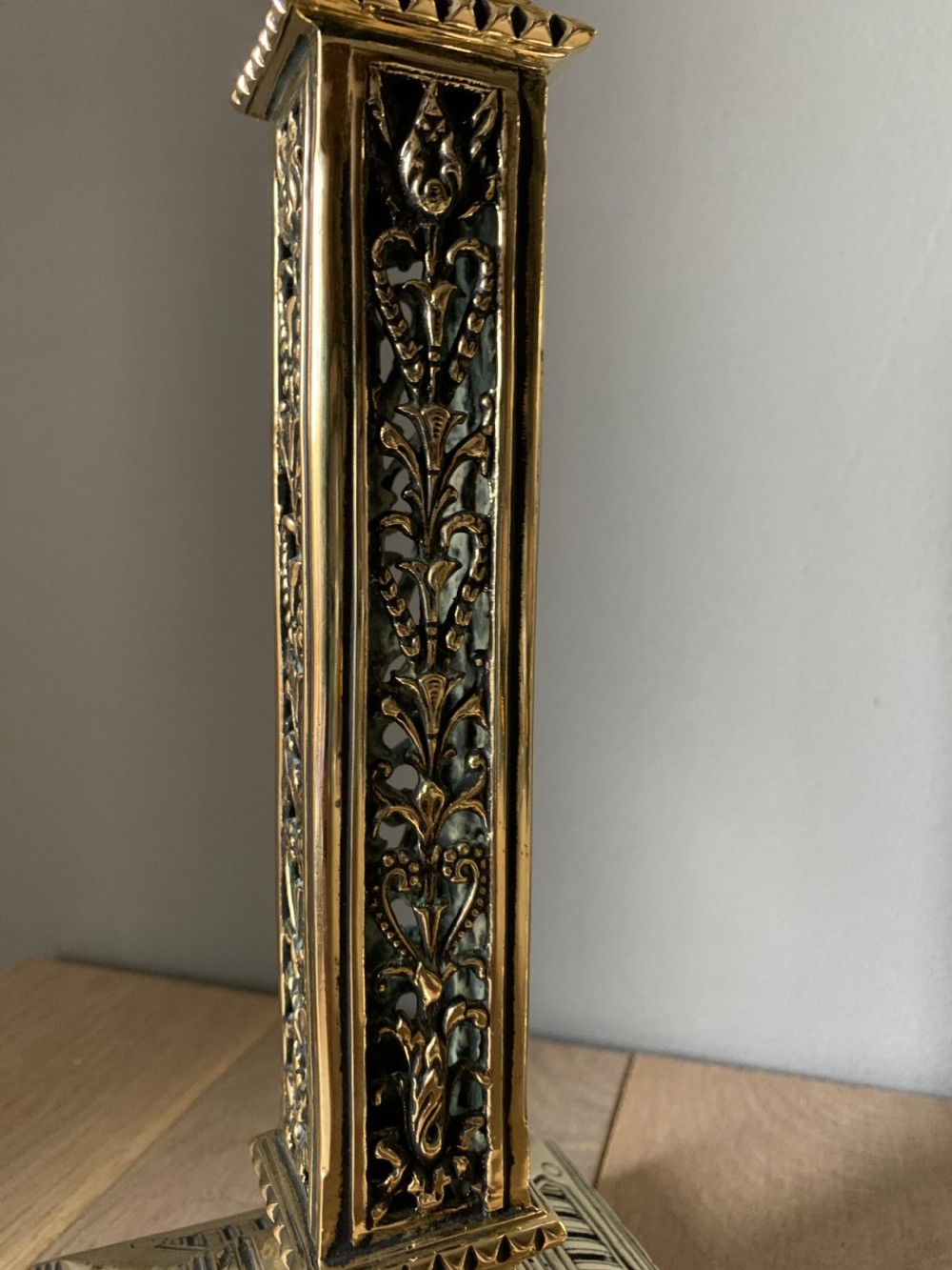 Pair of Victorian Ornate Brass Candle Sticks View IX