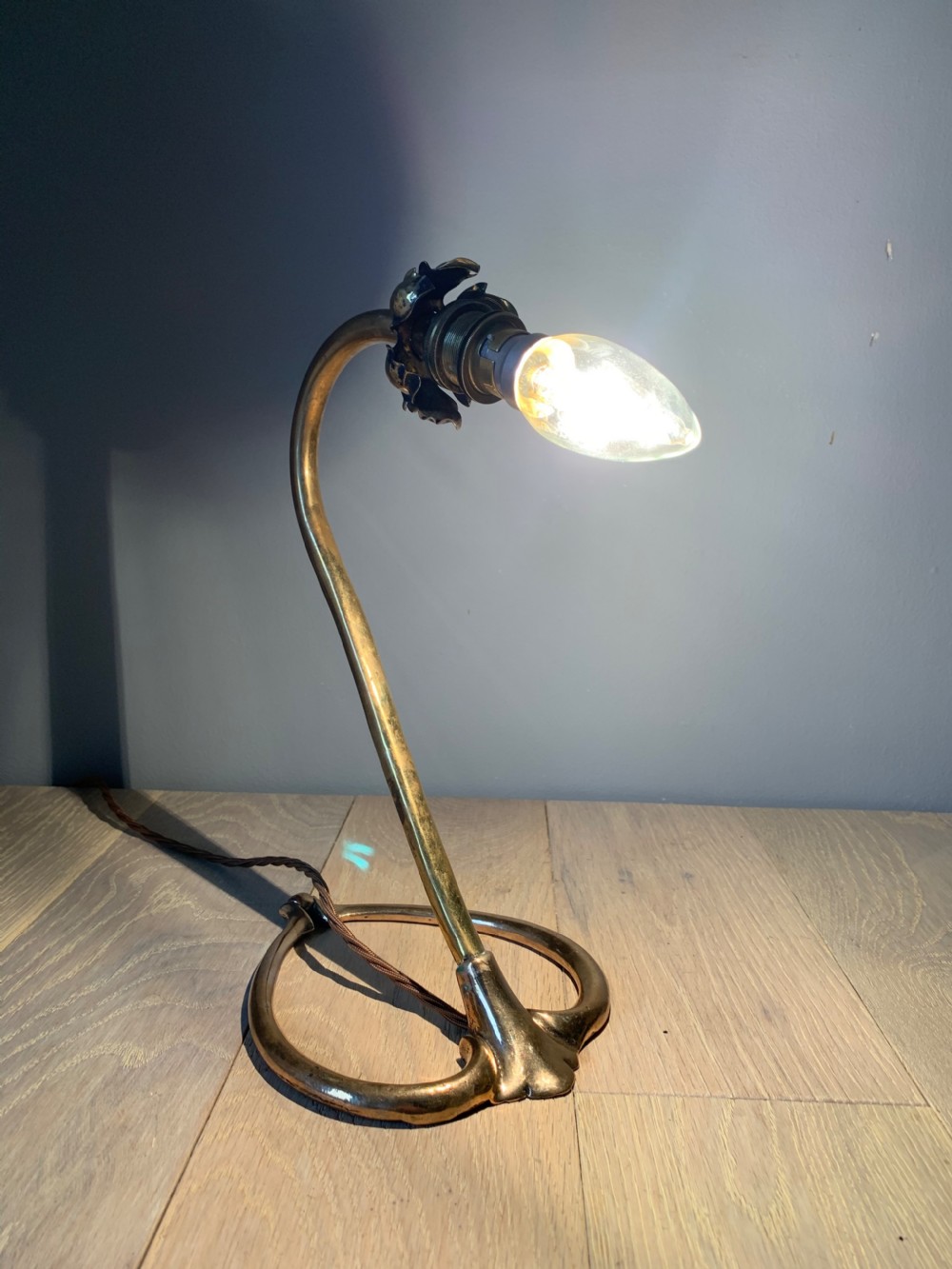 Art Nouveau Brass Table Lamp, Rewired and PAT tested View II
