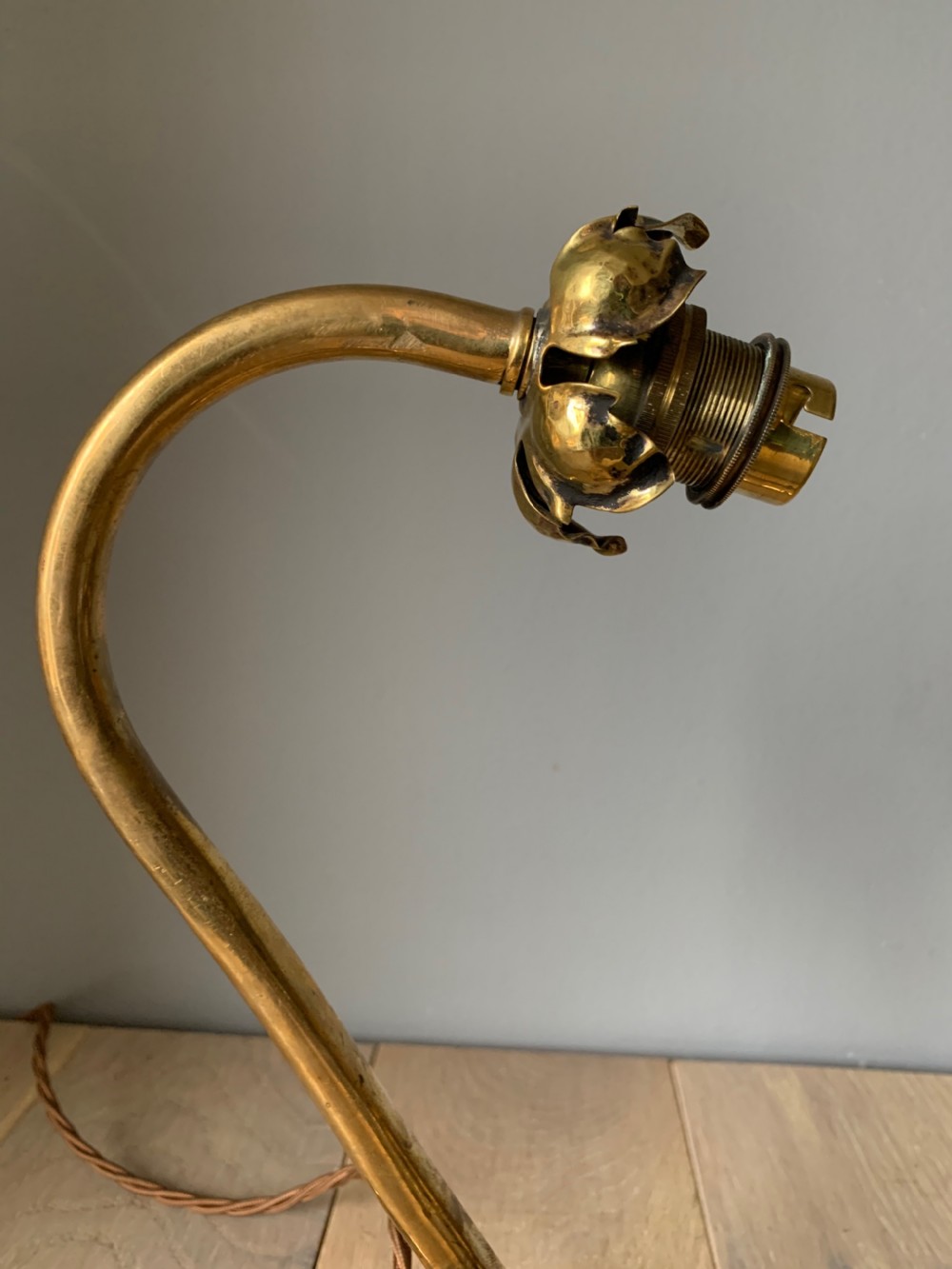 Art Nouveau Brass Table Lamp, Rewired and PAT tested View III