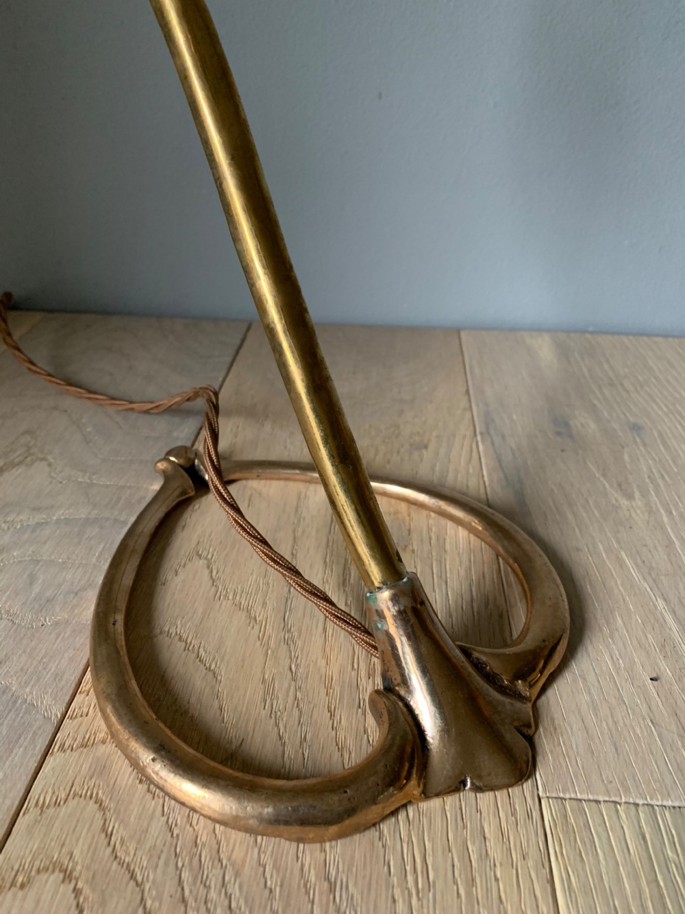 Art Nouveau Brass Table Lamp, Rewired and PAT tested View IV