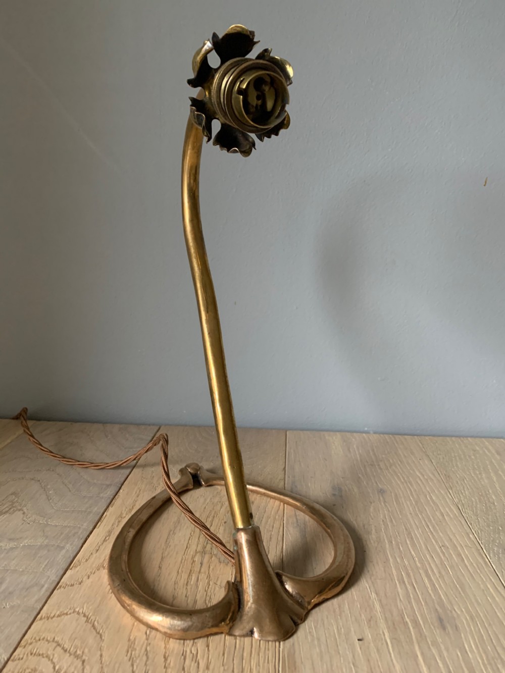 Art Nouveau Brass Table Lamp, Rewired and PAT tested View VII
