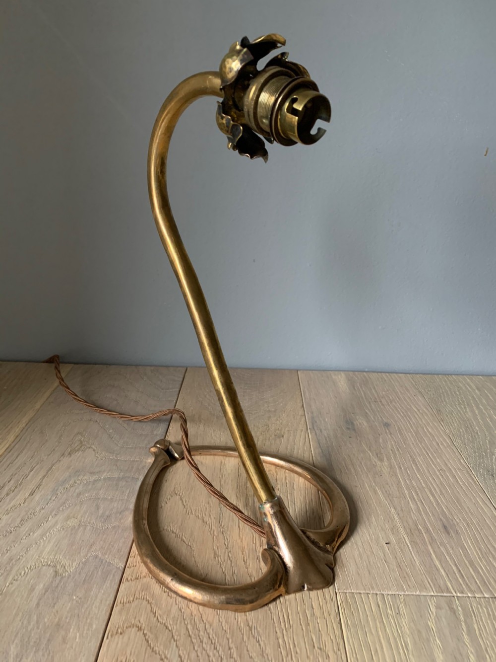 Art Nouveau Brass Table Lamp, Rewired and PAT tested View VIII