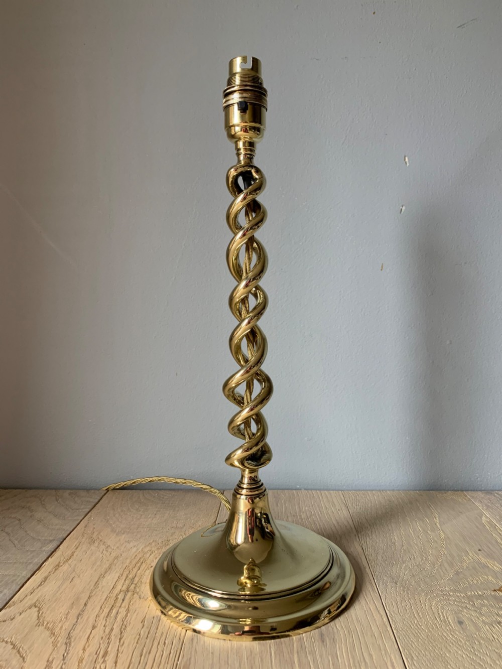 1920’s Brass Tall Twist Table Lamp, Rewired and PAT tested
