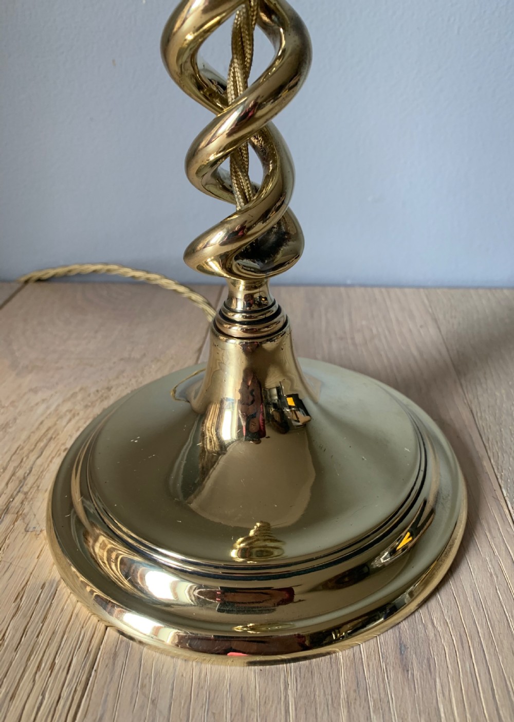 1920’s Brass Tall Twist Table Lamp, Rewired and PAT tested View II