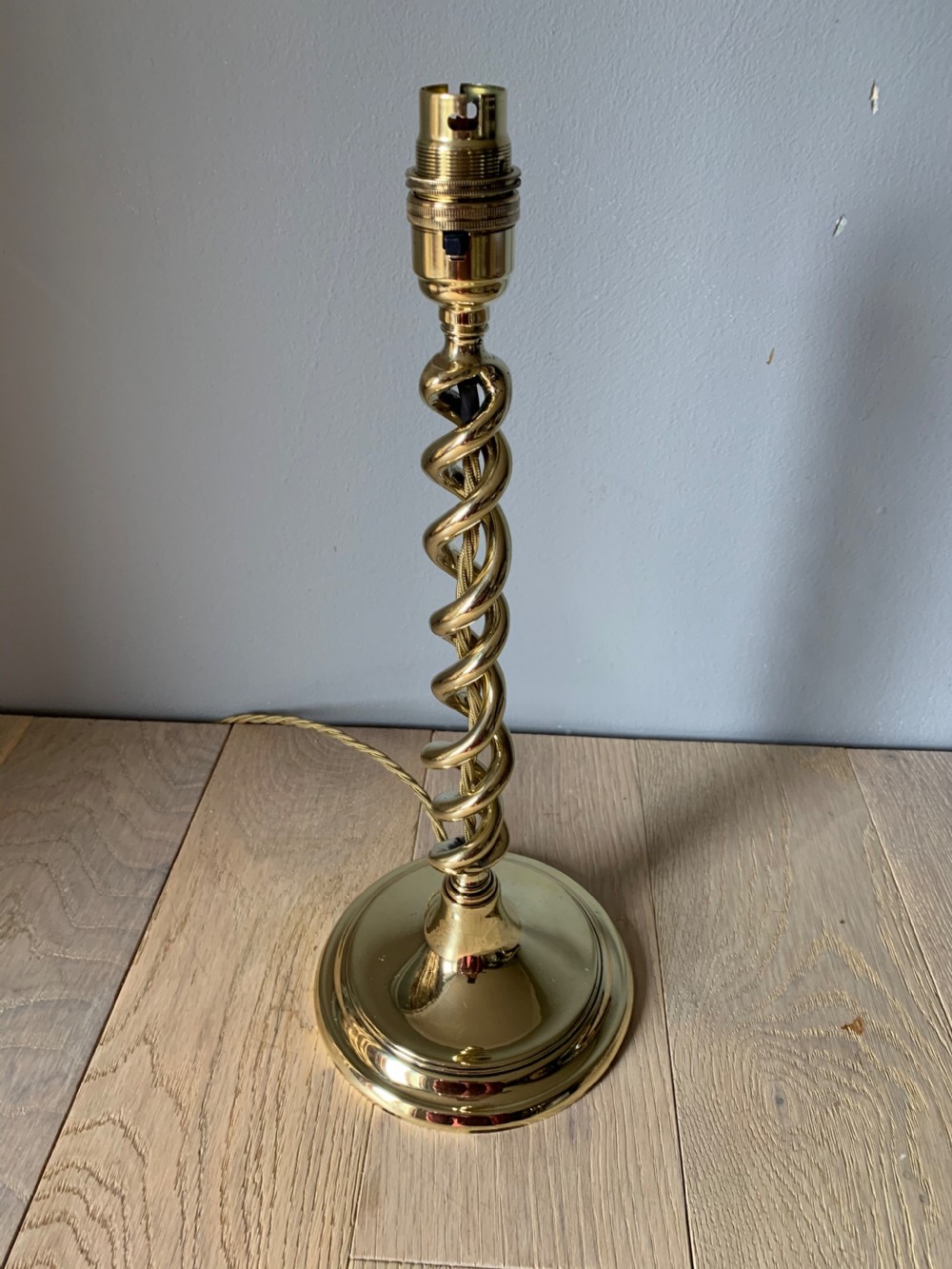 1920’s Brass Tall Twist Table Lamp, Rewired and PAT tested View V